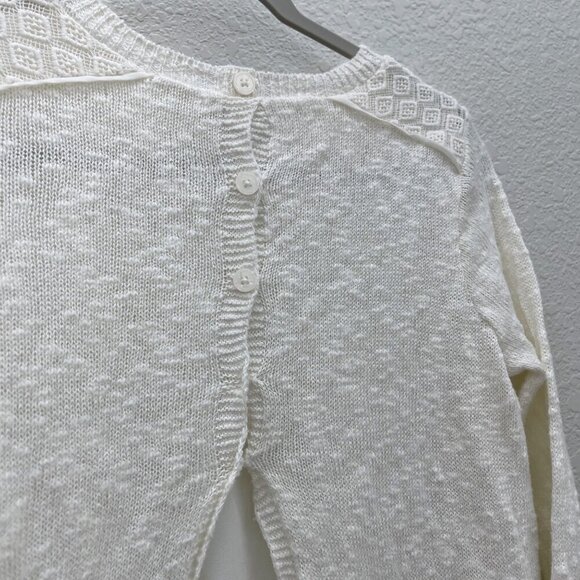 Lucky Brand Cream Open Split Back Knit Sheer Sweater Blouse Top Womens sz Small - Picture 7 of 8